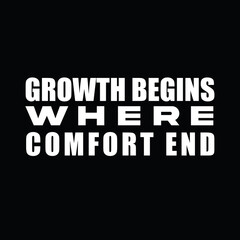 Motivational Quote, Growth Begins Where Comfort Ends, Black and White Typography, Inspirational Text Design, Push Beyond Comfort to Achieve Growth, Bold Minimalist Typography Quote