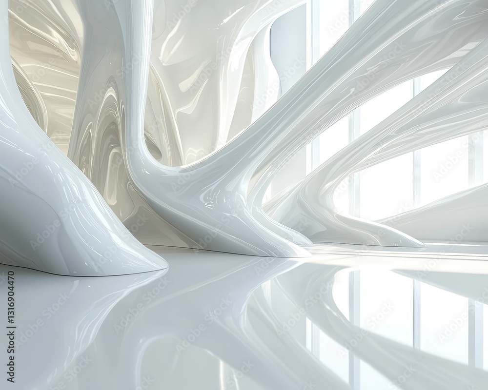 Poster abstract architecture with organic forms and glossy surfaces