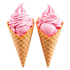 Two Pink Ice Cream Cones with Whipped Topping