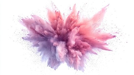 Obraz premium Explosive burst of pink and purple powder on white background