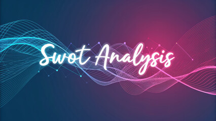 Swot analysis in dynamic wavy typography with vibrant colors and modern design. This captures essence of strategic planning and business evaluation