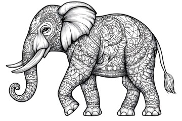 Obraz premium Ornate Elephant Illustration in Black and White
