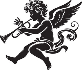 vector illustration of cupid, cupid silhouette vector, cupid logo vector, cupid vector icon, cupid silhouette vector isolated on white background