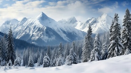 Obraz premium snow evergreen trees in winter