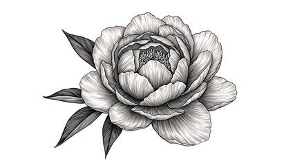 Detailed Flower Drawing Elegant Floral Illustration with Dark Shaded Leaves