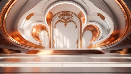 White golden ceremony award stage venue background.