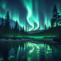 Fototapeta premium Night landscape with rainbow