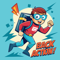 Colorful Illustration of a Superhero Child Ready for Back-to-School Adventures