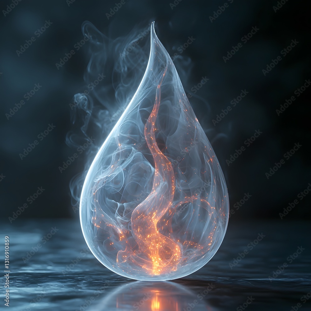 Poster glowing teardrop shape with ethereal light trails symbolizing clarity and simplicity