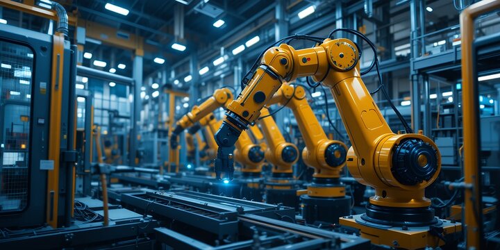 Robotic Arms in a Modern Factory, A Technological Showcase of Automation