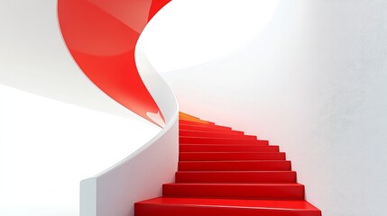 Bold red staircase with geometric, zigzag design, solid white background 