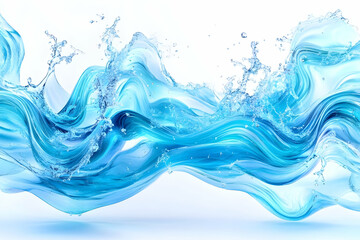 Abstract blue water waves splash  Fluid motion dynamic curves