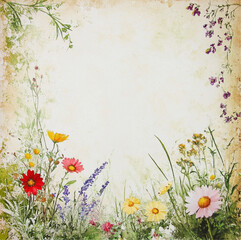 Obraz premium scrapbookingpaper with romantic summerflowers on the edges, watercolor