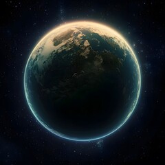 Fototapeta premium Majestic earth glowing in the vastness of space surrounded by a dark cosmic expanse and distant stars and galaxies