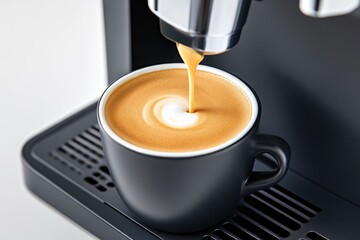 Fresh Cappuccino poured from espresso machine close-up