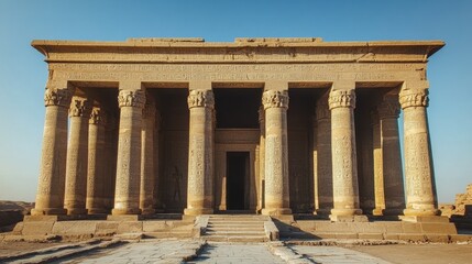 Obraz premium Ancient egyptian temple with hieroglyphic columns under clear sky