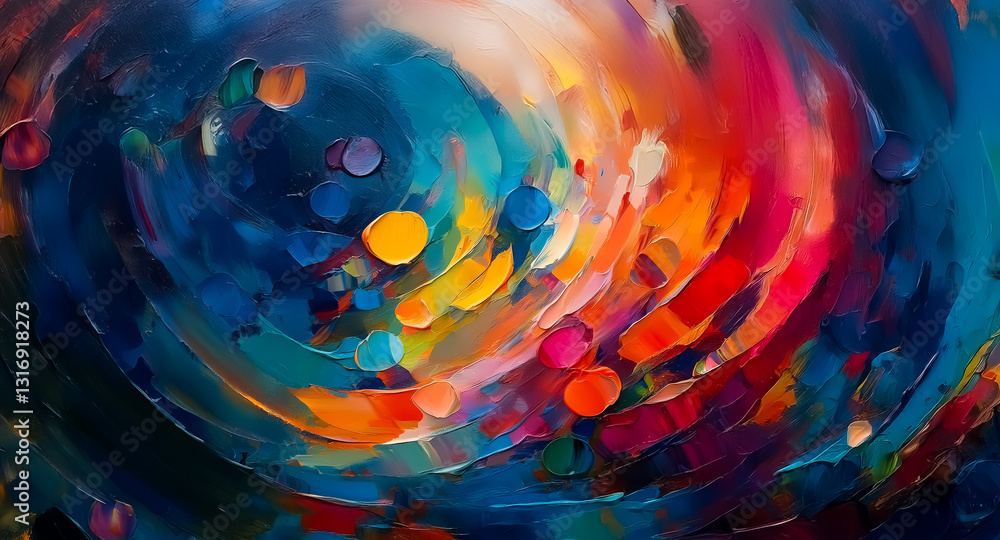 Aufkleber vibrant swirling colors create an abstract painting with a dynamic circular motion. dominant hues of