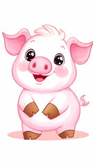Naklejka premium Adorable pink piglet standing smiling big eyes Cute cartoon illustration