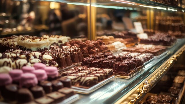 Gourmet Chocolates Displayed in Parisian Patisserie.