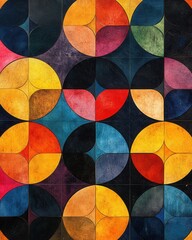 Fototapeta premium Vibrant Geometric Harmony A Colorful Circle and Semicircle Pattern in Bold Hues Abstract Art Deco Style with a Modern Twist