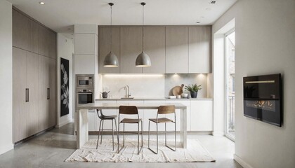 Modern kitchen with stylish island and cozy ambiance