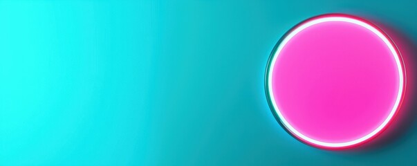 Fototapeta premium Pink Neon Circle on Teal Background Design