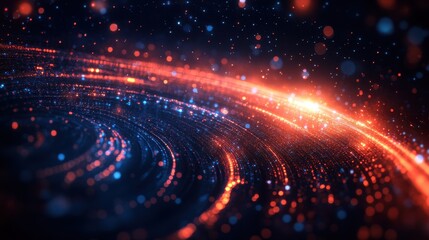 Obraz premium Cosmic light trails: abstract galactic pattern of vibrant red and blue glowing particles