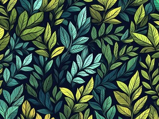 Vibrant Nature Inspired Leaf Pattern on Dark Background
