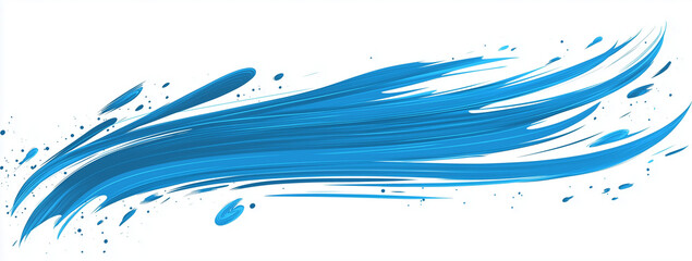 Blue dynamic paint streak splash with motion lines on white background
