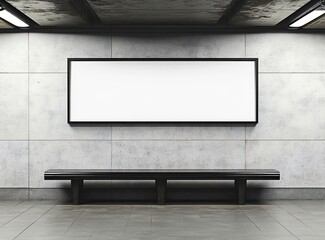 Blank Billboard Mockup in Subway Station with Bench and Lights