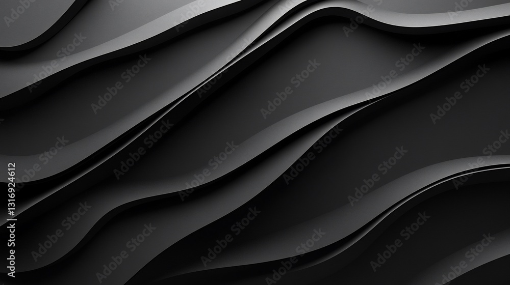 Poster abstract dark gray wavy pattern background design: elegant curves and shadows in monochromatic hues