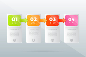 Four-step process infographic; arrows; white background; presentation
