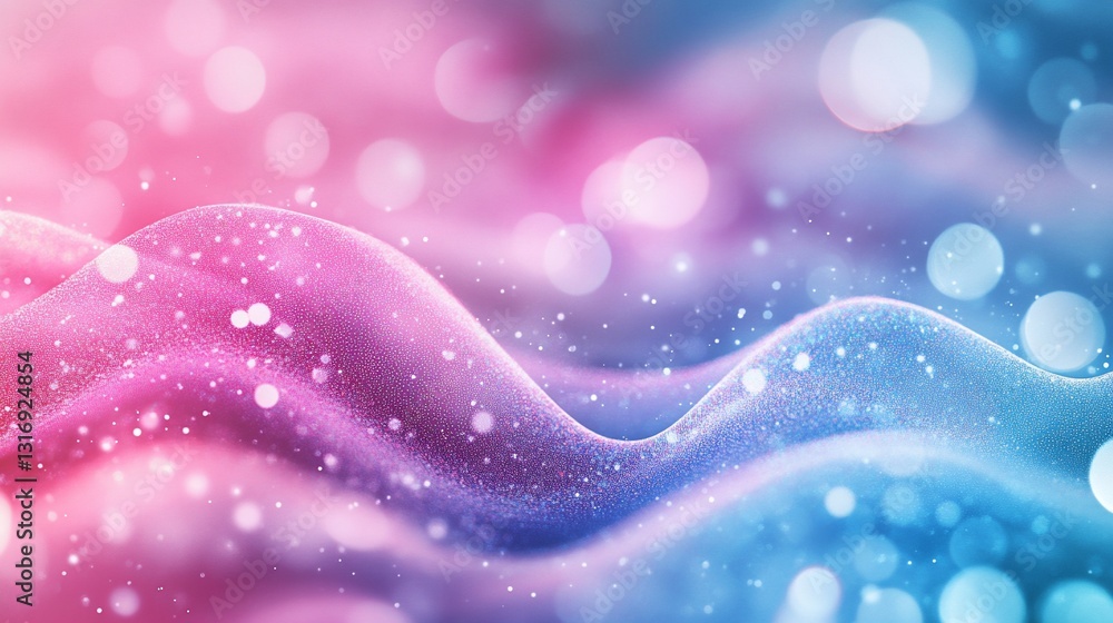 Poster abstract glittering pink and blue waves background design with sparkling lights and bokeh effects