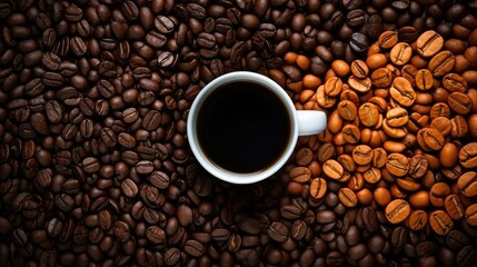 Fototapeta premium variety coffee cup overhead beans