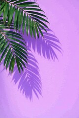 Vibrant Tropical Leaf Shadow on Lavender Background, Ideal for Summer Designs and Decorative Projects