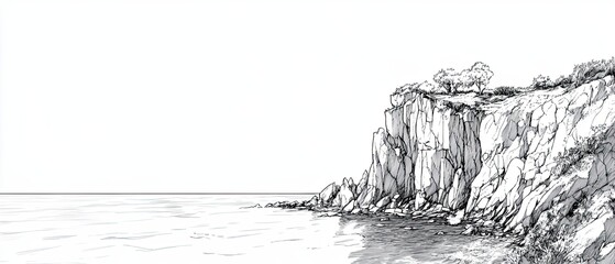 Serene Coastal Cliff Overlooking Calm Ocean Waves at Dusk