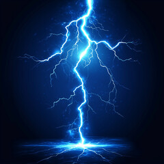 Bright blue lightning bolt striking against dark background, intense electric energy effect
