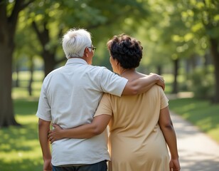 Obraz premium An old couple is walking in the park.