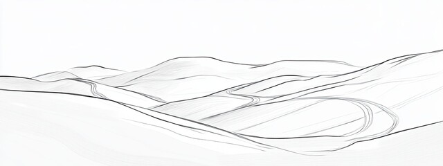 Abstract Black and White Landscape with Flowing Curves and Shapes
