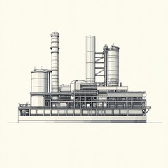 Industrial Power Plant with Smoke Stacks and Equipment Design