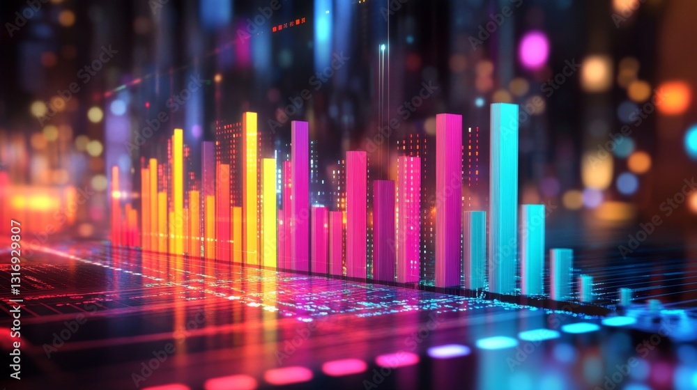 Aufkleber a sleek d bar graph showcasing data points with vibrant colors and a reflective surface, set in a mo