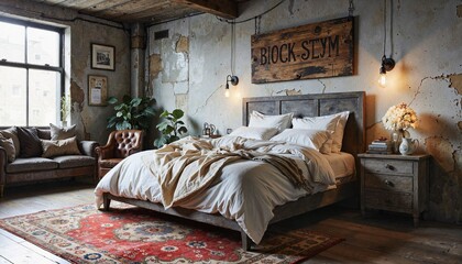 Cozy bedroom with rustic decor and wooden accents