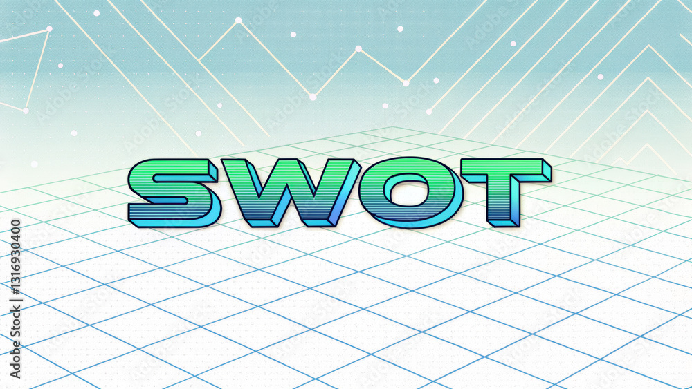 Poster swot analysis concept in pixel style font on grid background, symbolizing strategic planning and bus