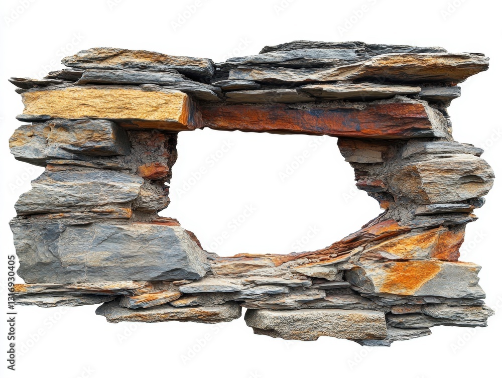 Aufkleber ancient stone window frame with weathered texture and natural colors against a clean white backgroun