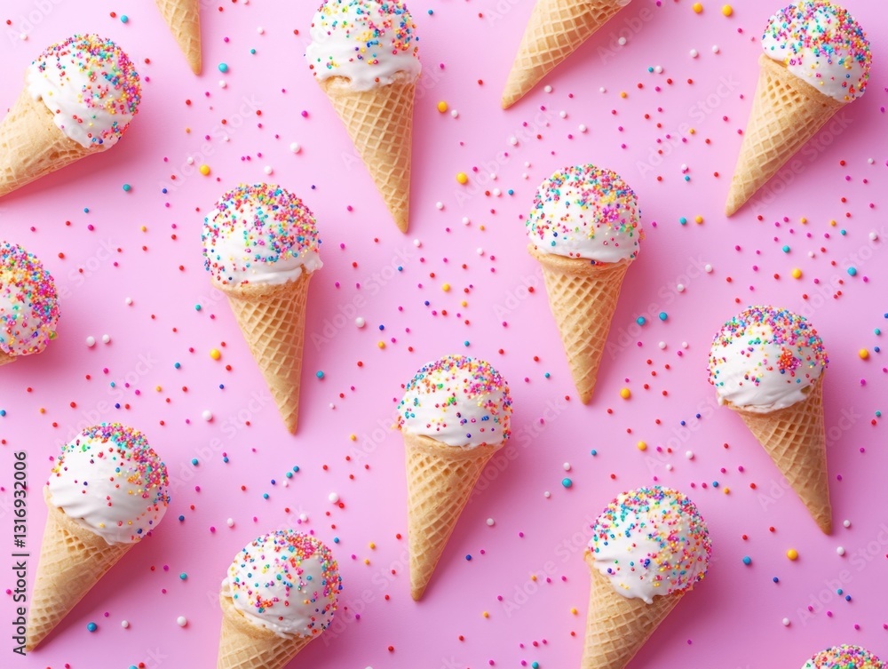 Aufkleber delightful ice cream cones with colorful sprinkles on a pink background creating a cheerful and swee