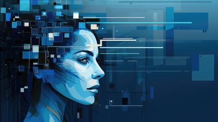 Obraz premium futuristic head illustration blue