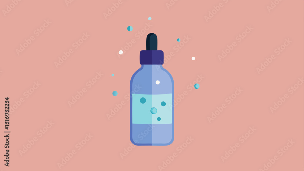 Poster serum bottle with exosomes a sleek bottle of serum with tiny exosome spheres floating around it emph