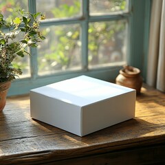 Elegant White Gift Box on Wooden Table