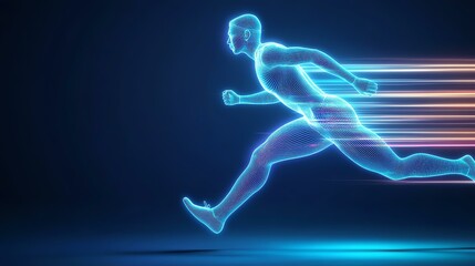 A glowing figure sprinting with speed and agility.