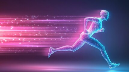 Fototapeta premium Dynamic runner in neon glowing motion.